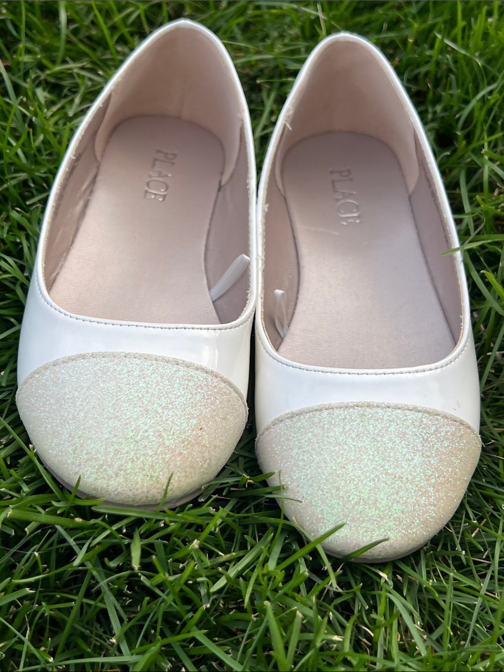 The Children's Place White Glitter Toe Ballet Flats